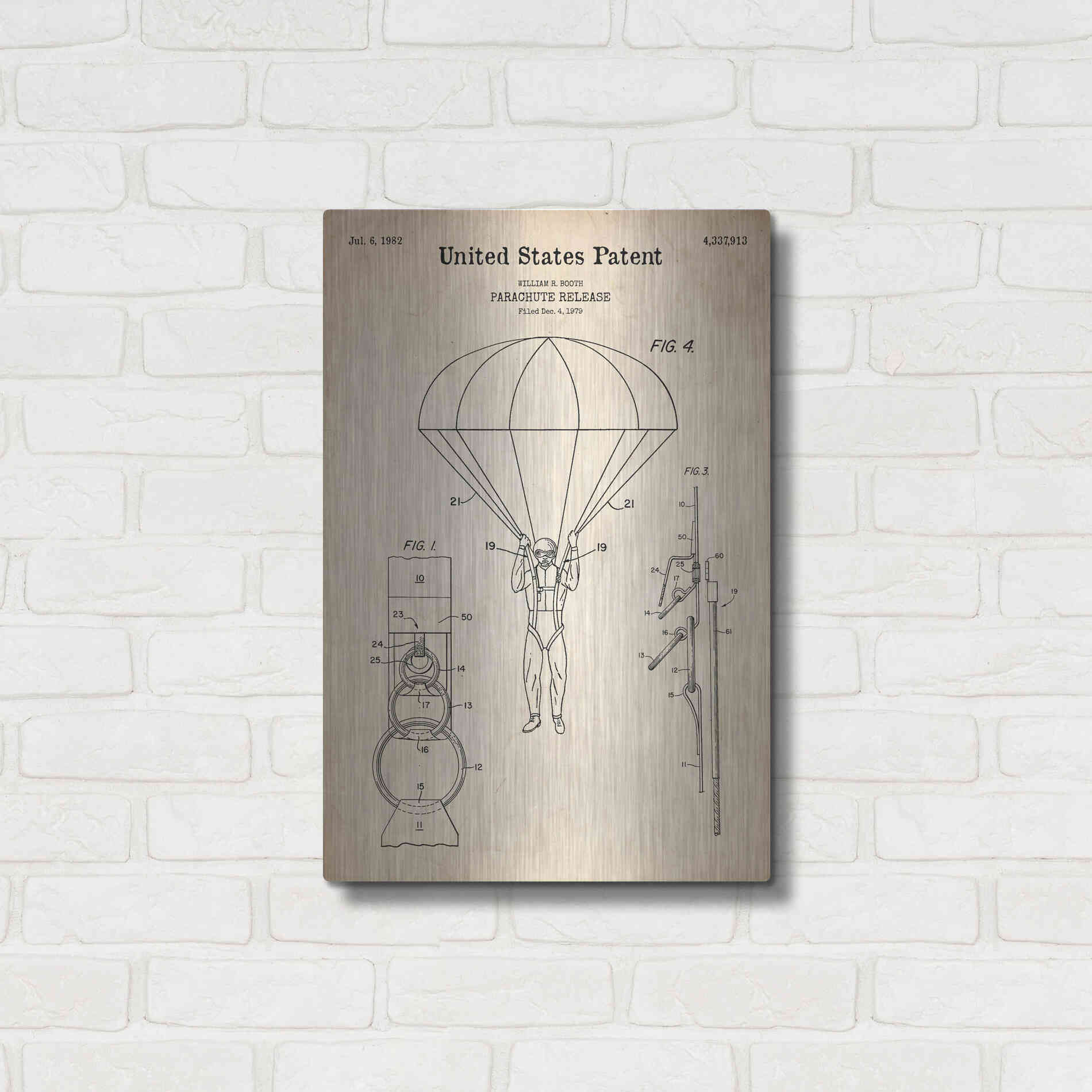 Luxe Metal Art 'Parachute Release Blueprint Patent Parchment' Metal Wall Art,16x24