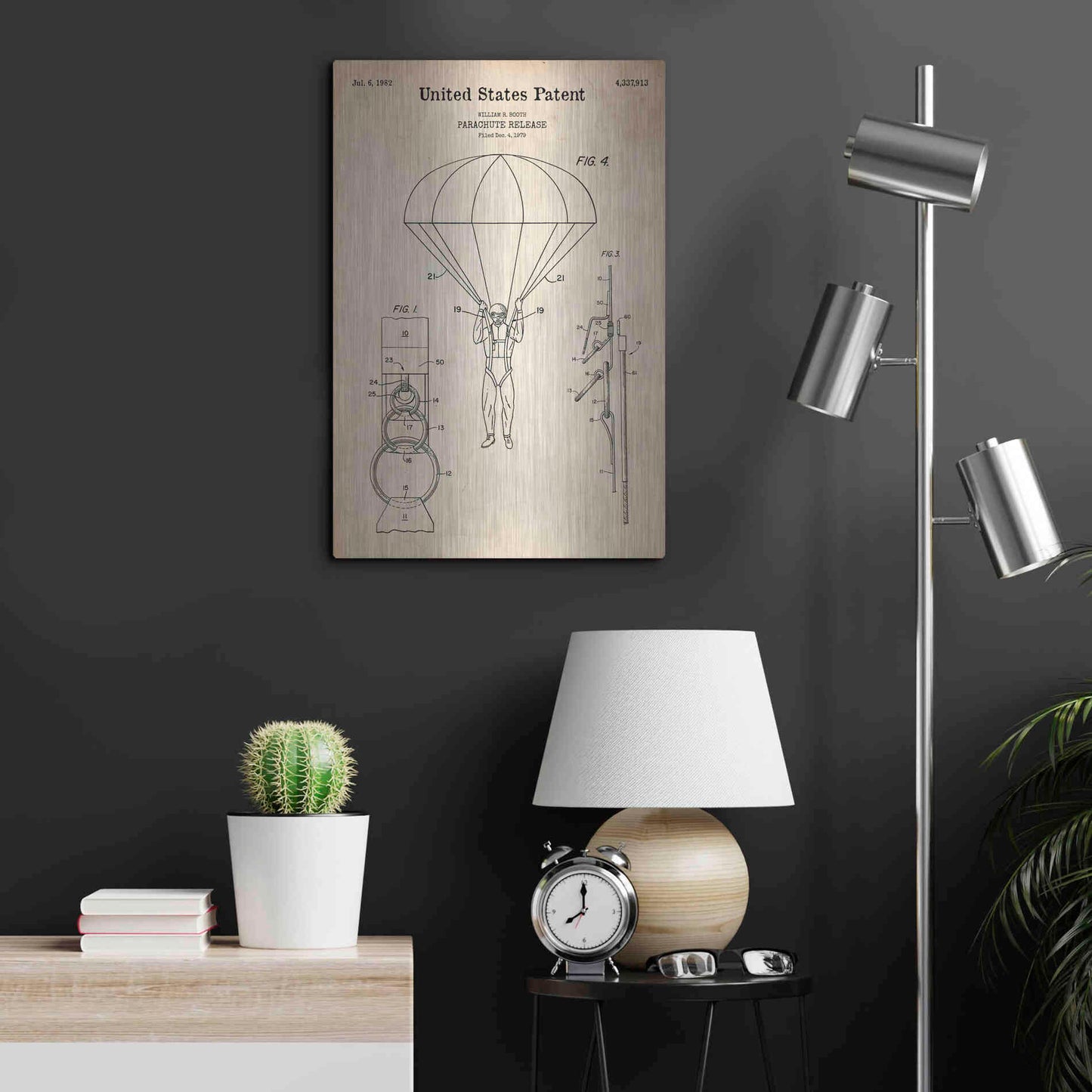 Luxe Metal Art 'Parachute Release Blueprint Patent Parchment' Metal Wall Art,16x24