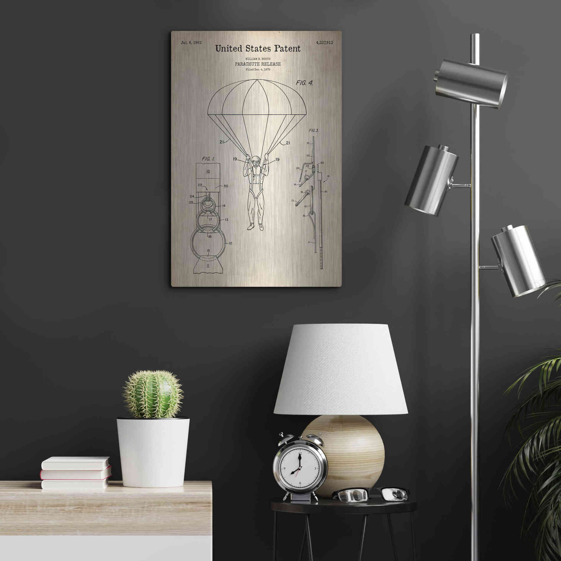 Luxe Metal Art 'Parachute Release Blueprint Patent Parchment' Metal Wall Art,16x24
