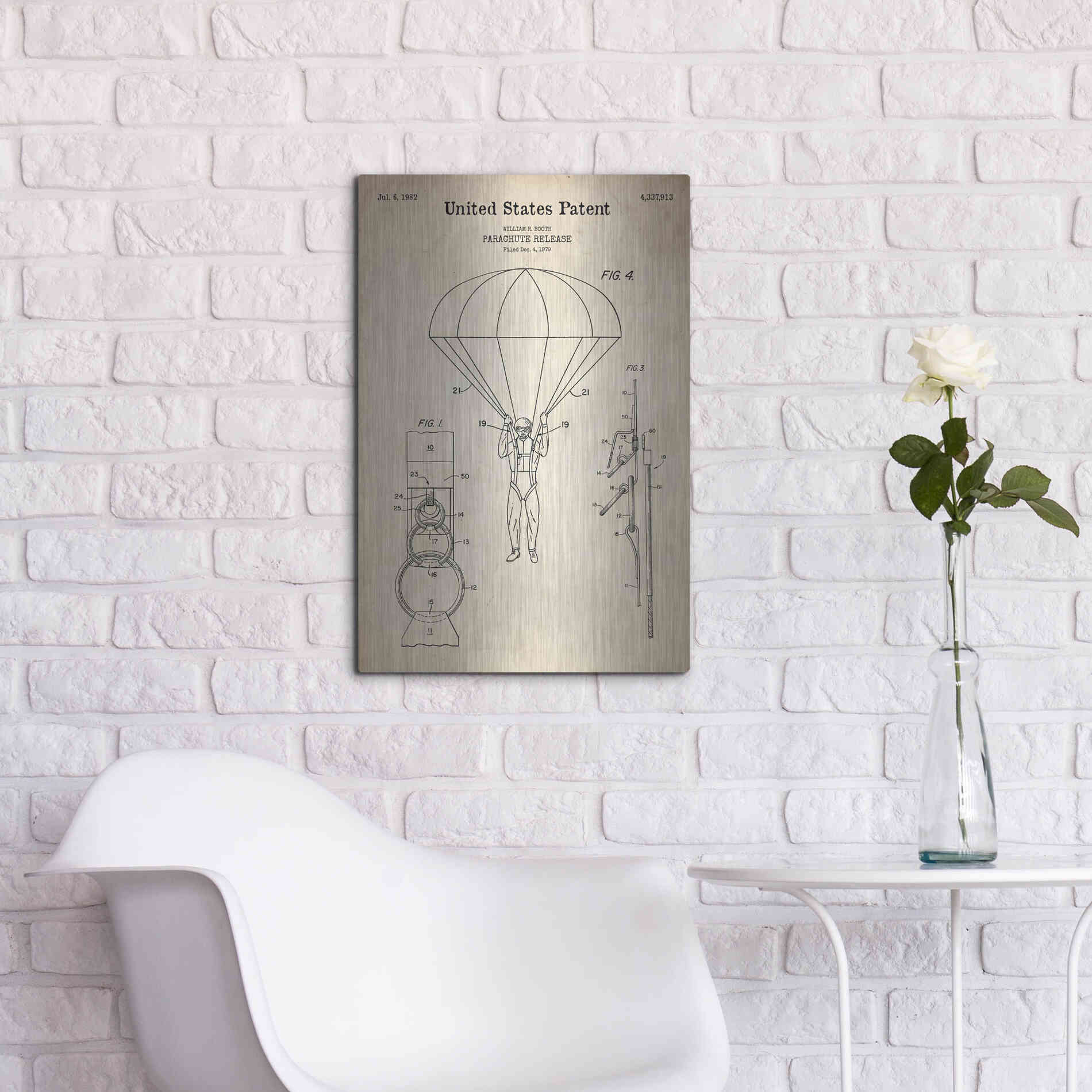 Luxe Metal Art 'Parachute Release Blueprint Patent Parchment' Metal Wall Art,16x24