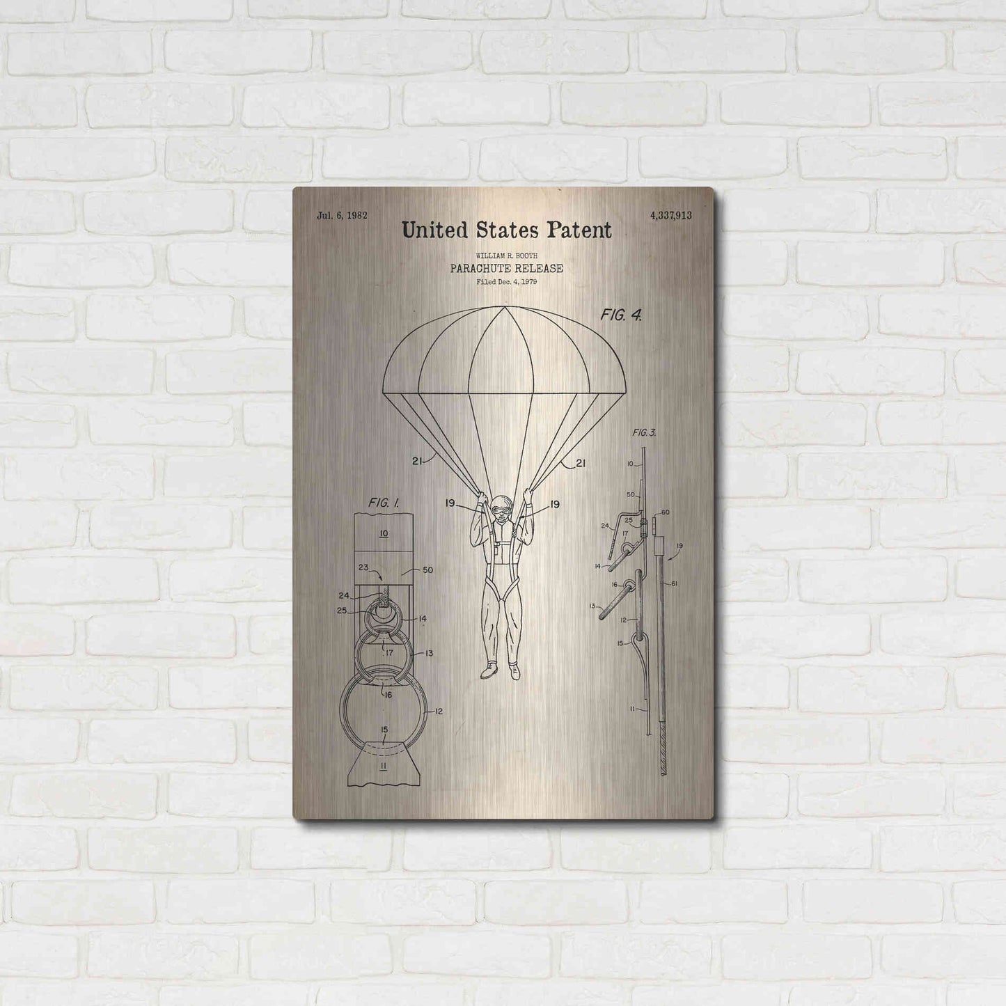 Luxe Metal Art 'Parachute Release Blueprint Patent Parchment' Metal Wall Art,24x36