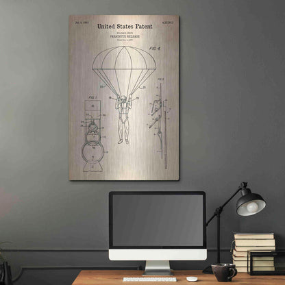 Luxe Metal Art 'Parachute Release Blueprint Patent Parchment' Metal Wall Art,24x36