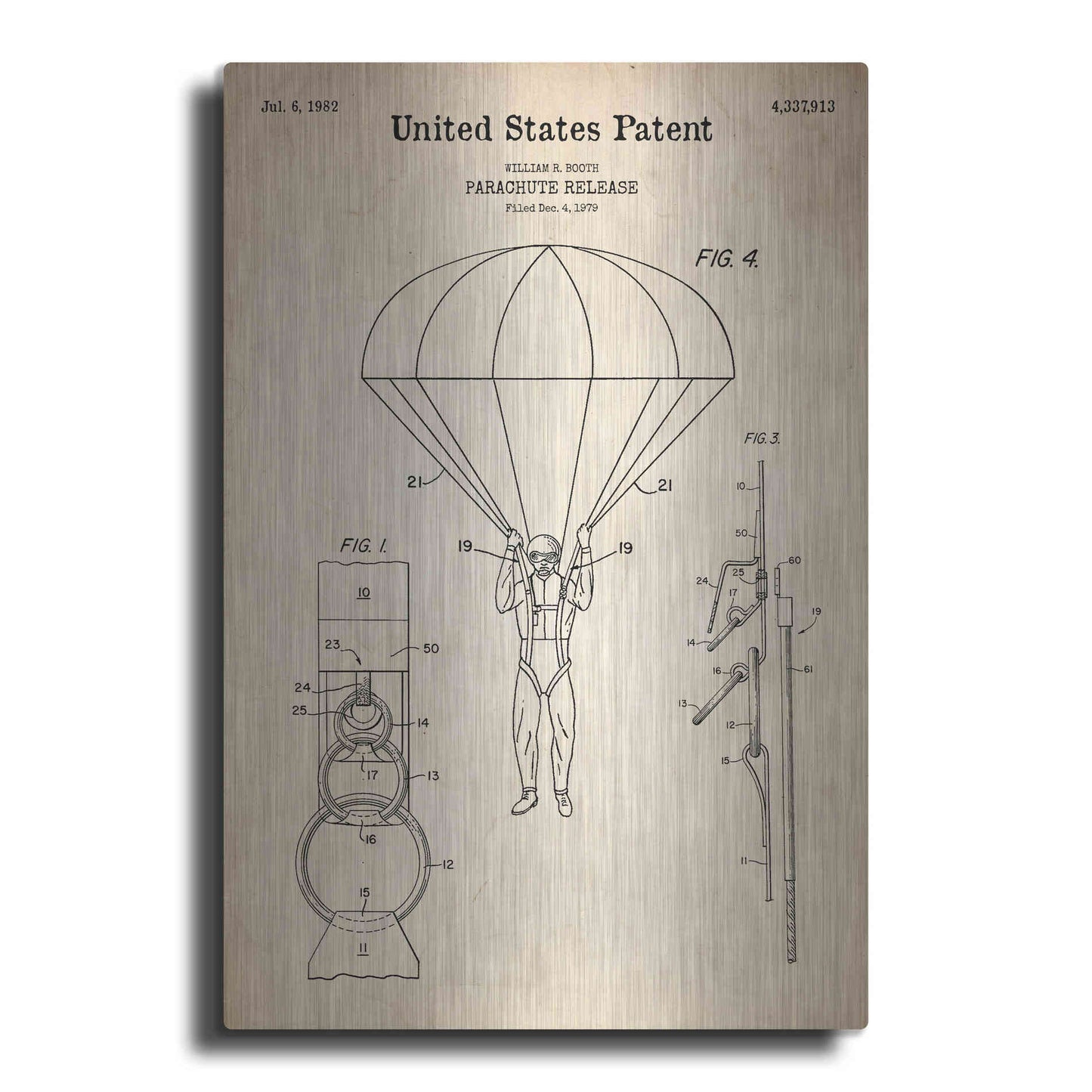 Luxe Metal Art 'Parachute Release Blueprint Patent Parchment' Metal Wall Art