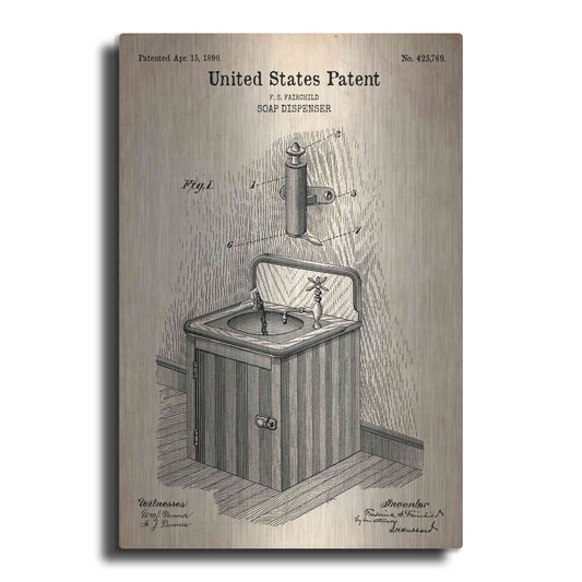 Luxe Metal Art 'Soap Dispenser Blueprint Patent Parchment' Metal Wall Art