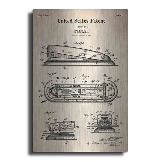 Luxe Metal Art 'Stapler Blueprint Patent Parchment' Metal Wall Art