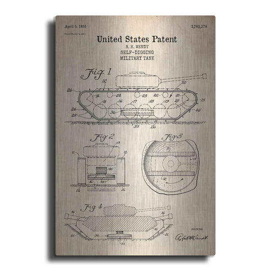 Luxe Metal Art 'Self-Digging Military Tank Blueprint Patent Parchment' Metal Wall Art