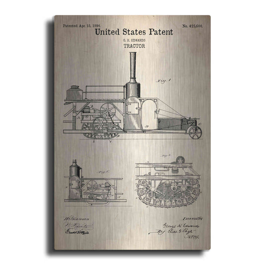 Luxe Metal Art 'Tractor Blueprint Patent Parchment' Metal Wall Art