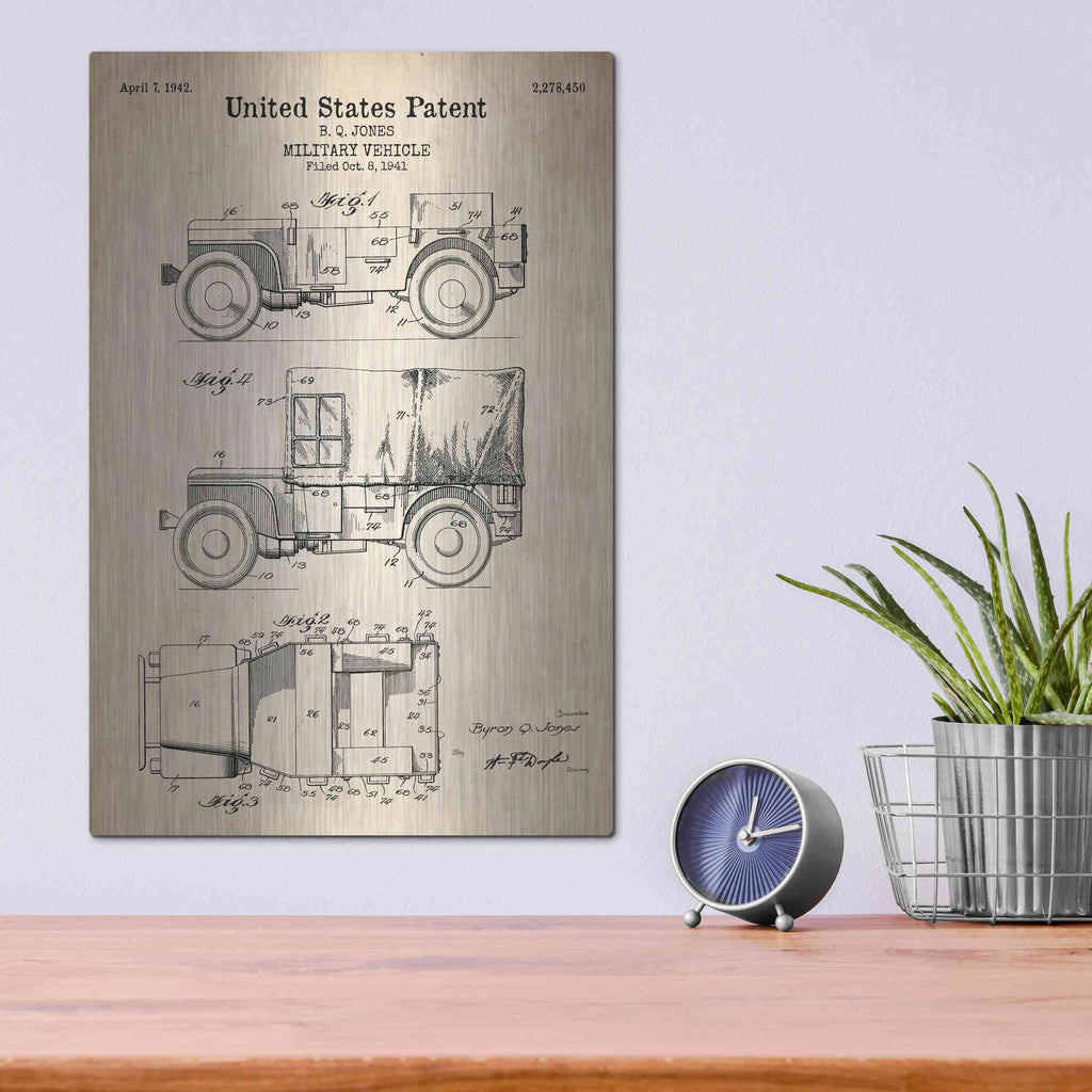 Luxe Metal Art 'Military Vehicle Blueprint Patent Parchment' Metal Wall Art,12x16