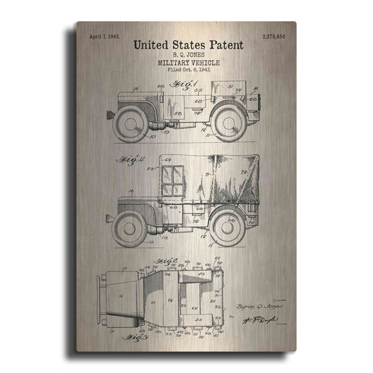 Luxe Metal Art 'Military Vehicle Blueprint Patent Parchment' Metal Wall Art