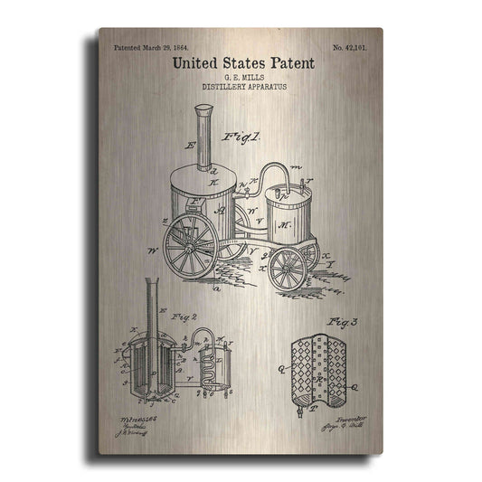 Luxe Metal Art 'Distillery Apparatus Blueprint Patent Parchment' Metal Wall Art