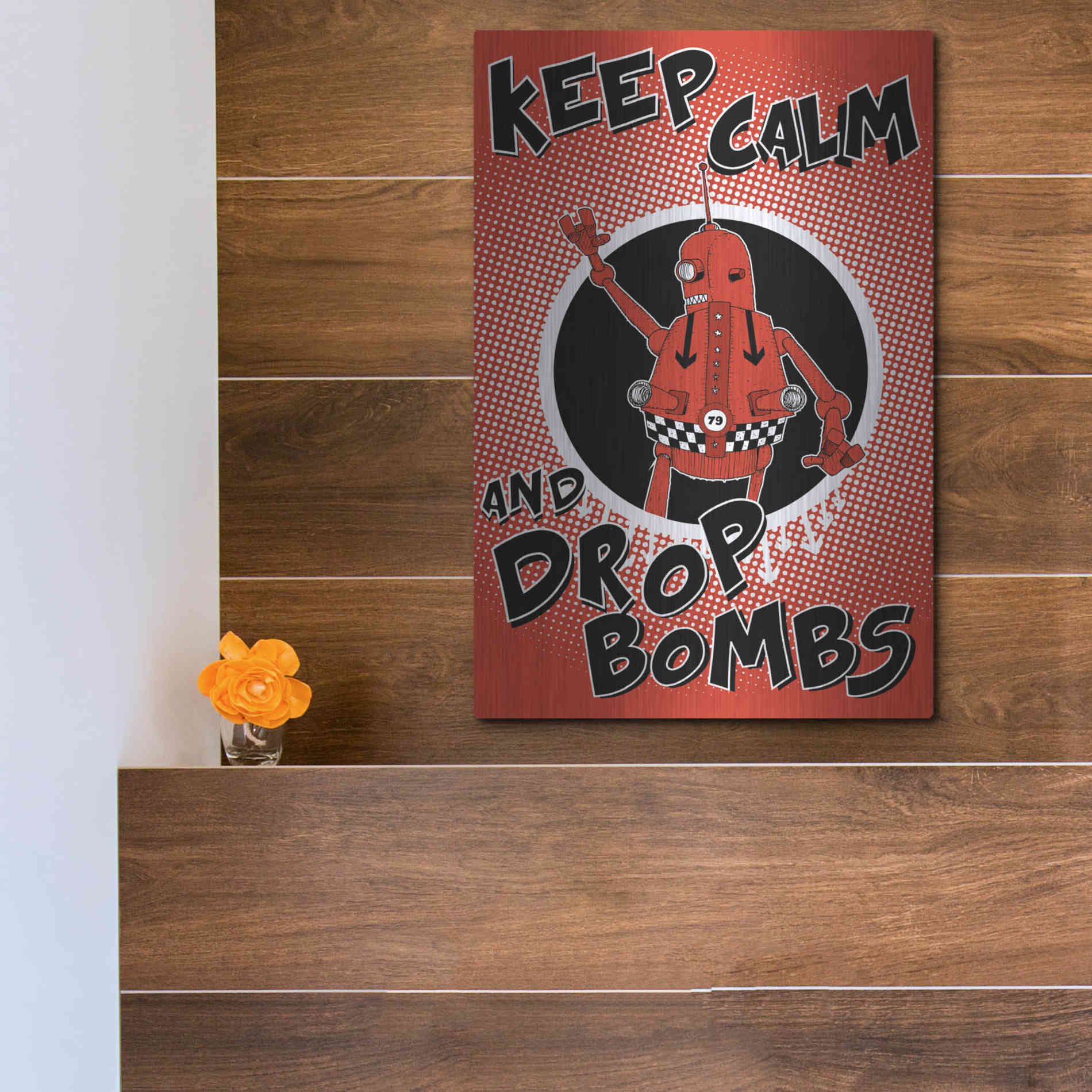 Luxe Metal Art 'Keep Calm and Drop Bombs' by Craig Snodgrass, Metal Wall Art,12x16