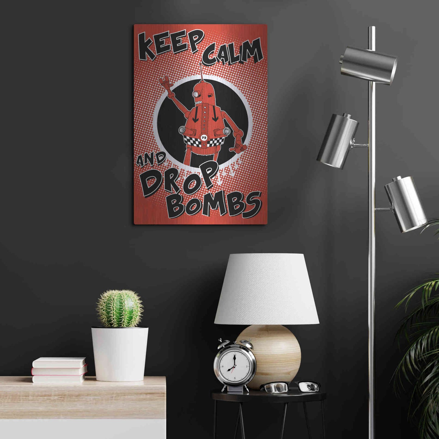 Luxe Metal Art 'Keep Calm and Drop Bombs' by Craig Snodgrass, Metal Wall Art,16x24