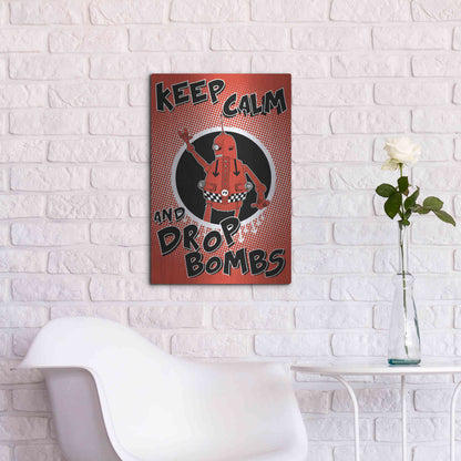 Luxe Metal Art 'Keep Calm and Drop Bombs' by Craig Snodgrass, Metal Wall Art,16x24