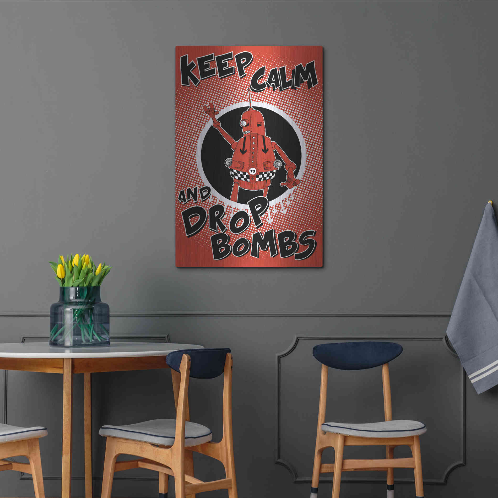 Luxe Metal Art 'Keep Calm and Drop Bombs' by Craig Snodgrass, Metal Wall Art,24x36