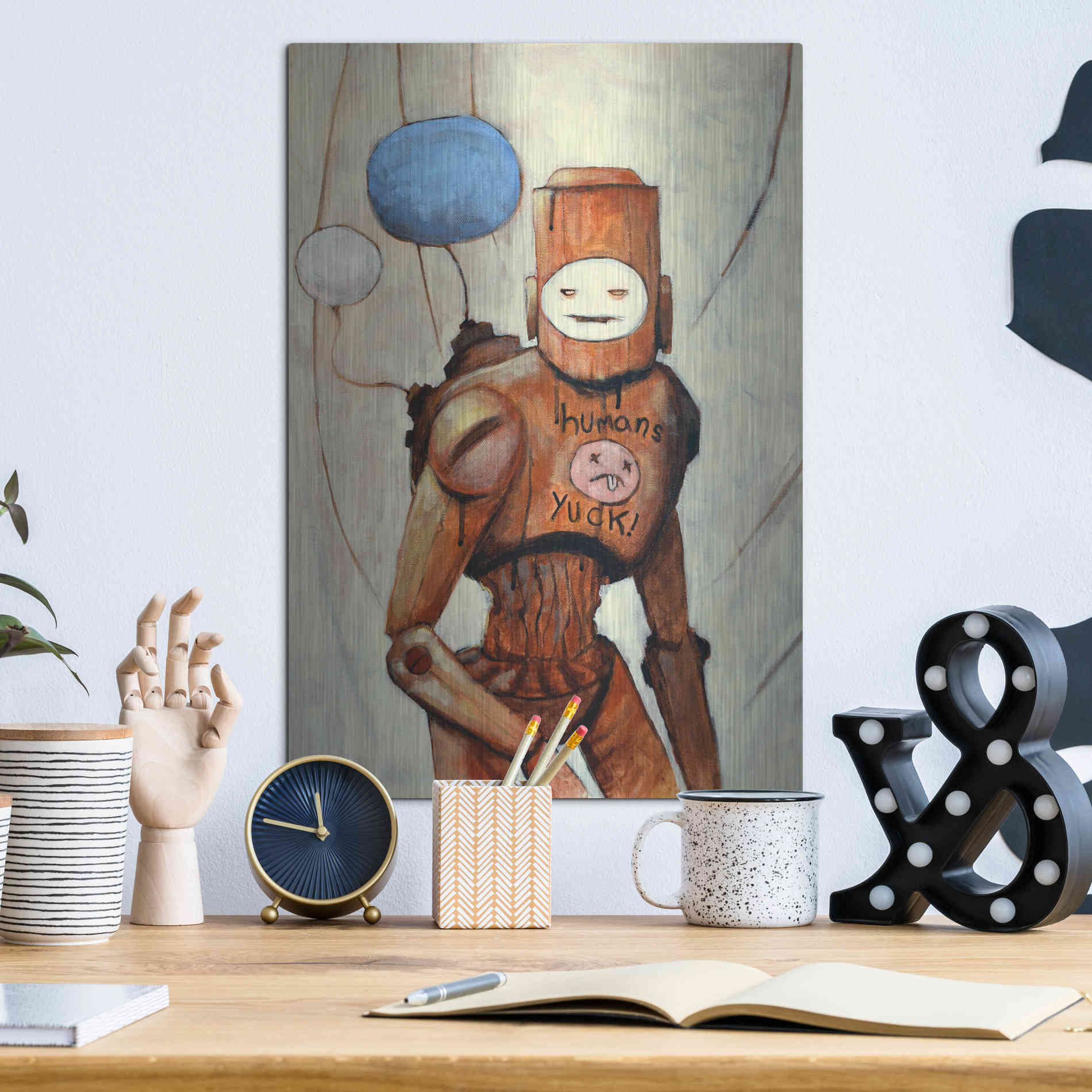 Luxe Metal Art 'Humans Yuck!' by Craig Snodgrass, Metal Wall Art,12x16