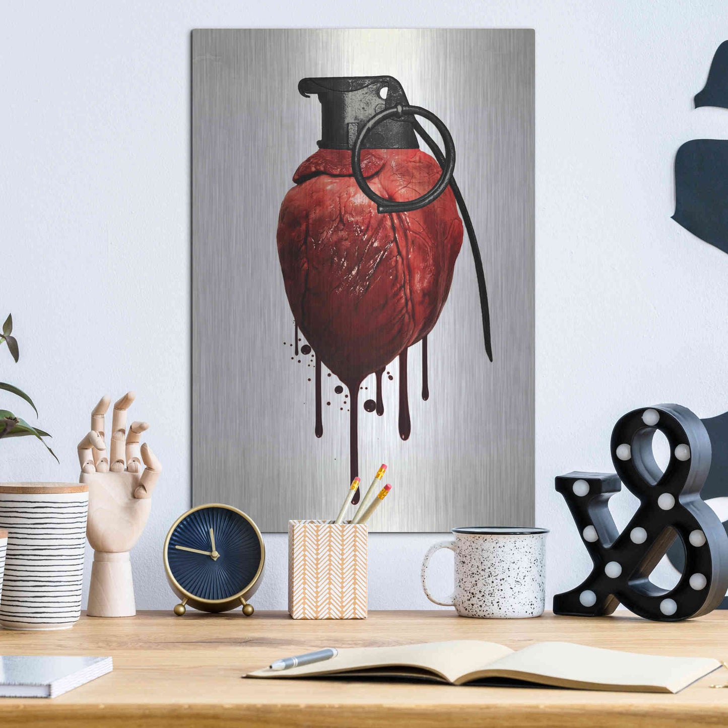 Luxe Metal Art 'Heart Grenade' by Nicklas Gustafsson, Metal Wall Art,12x16