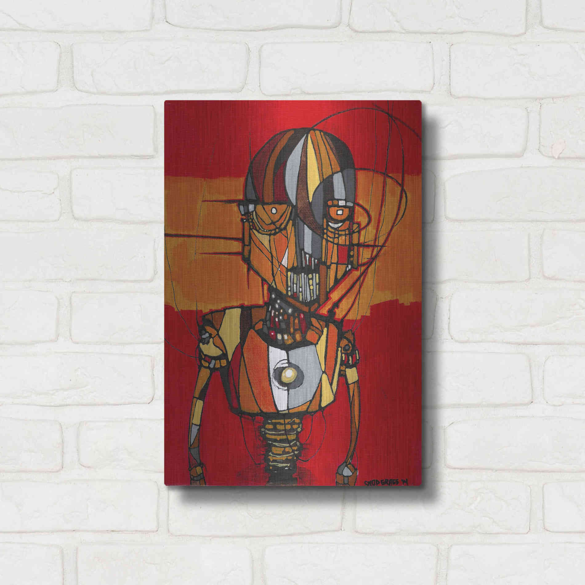 Luxe Metal Art 'Segmented Man Orange' by Craig Snodgrass, Metal Wall Art,12x16