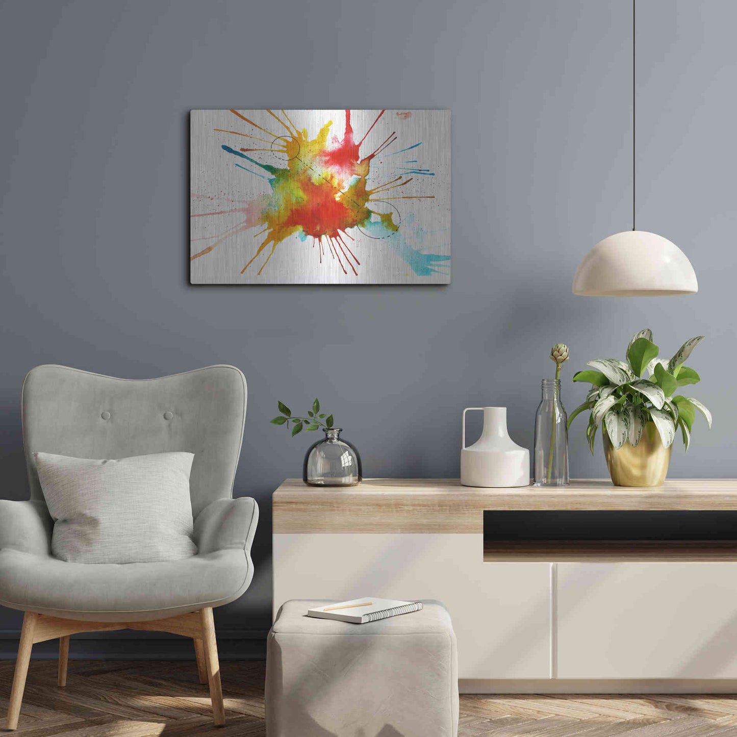 Luxe Metal Art 'Watercolor Splat' by Craig Snodgrass, Metal Wall Art,24x16