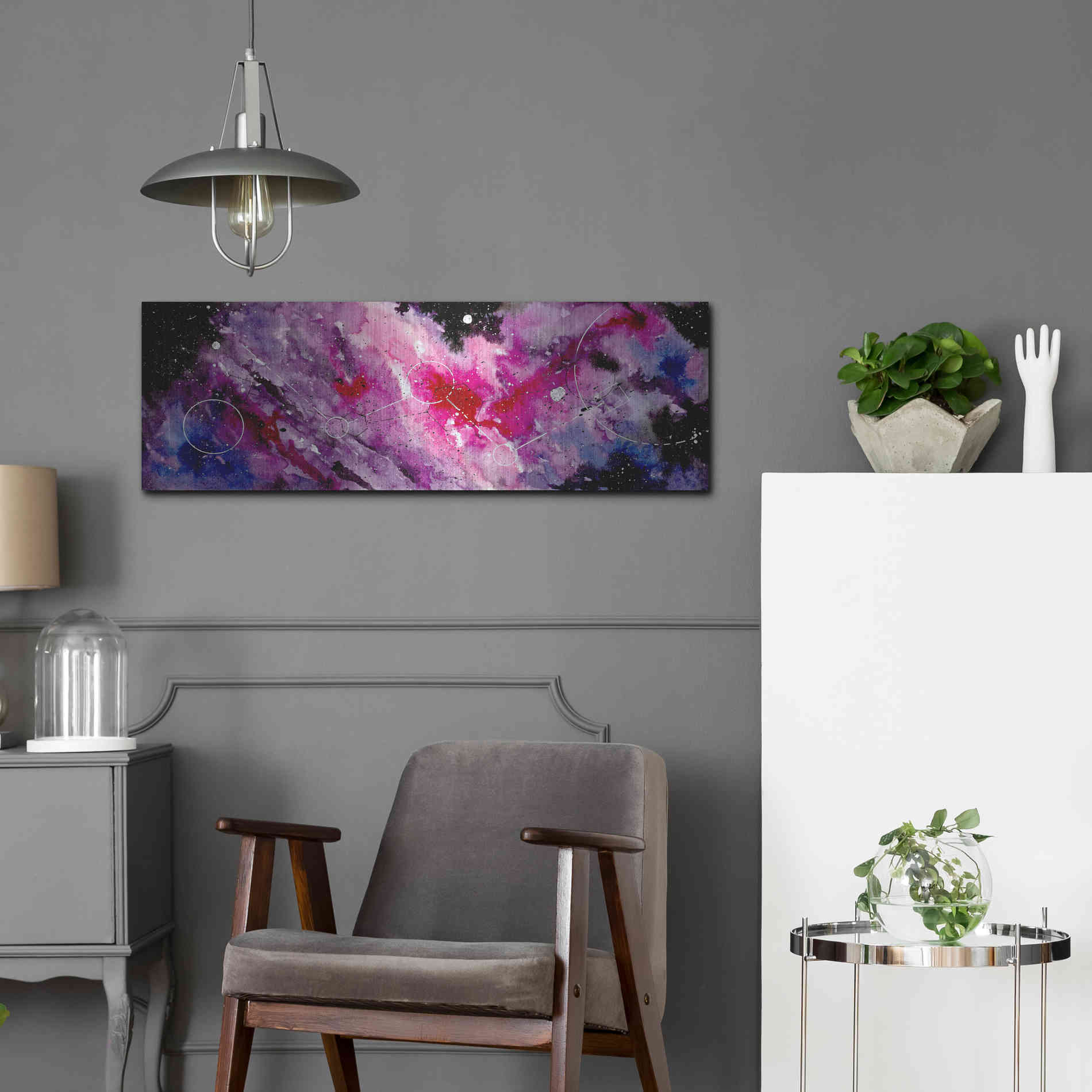 Luxe Metal Art 'Watercolor Nebula Fushia' by Craig Snodgrass, Metal Wall Art,36x12