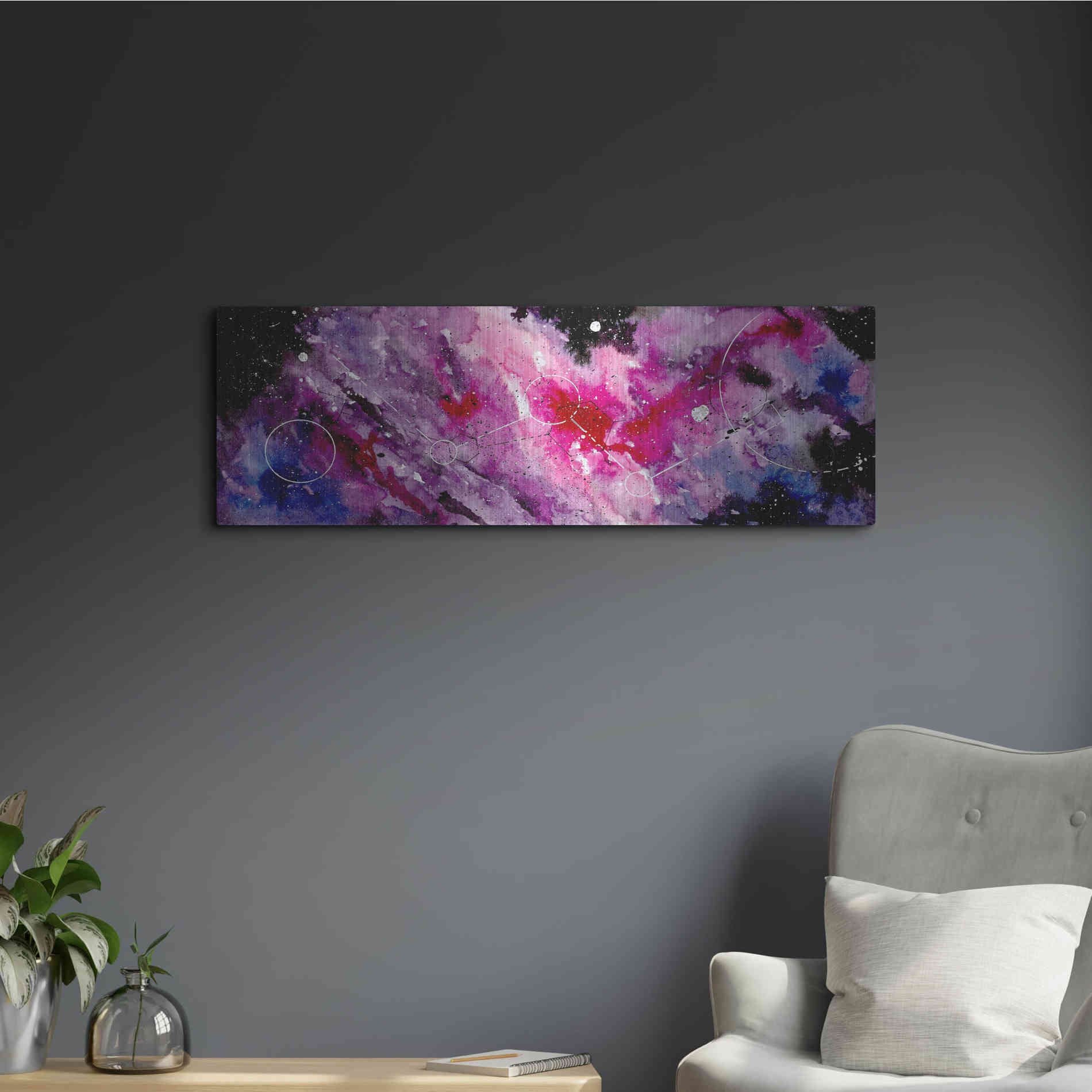 Luxe Metal Art 'Watercolor Nebula Fushia' by Craig Snodgrass, Metal Wall Art,36x12