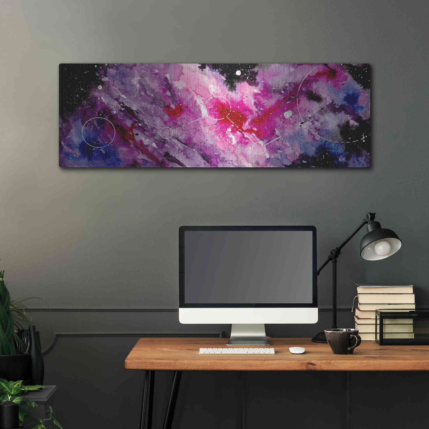 Luxe Metal Art 'Watercolor Nebula Fushia' by Craig Snodgrass, Metal Wall Art,48x16