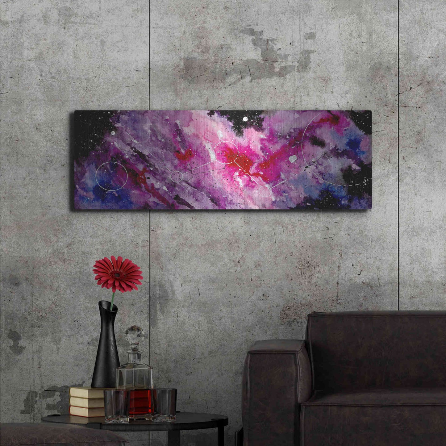 Luxe Metal Art 'Watercolor Nebula Fushia' by Craig Snodgrass, Metal Wall Art,48x16