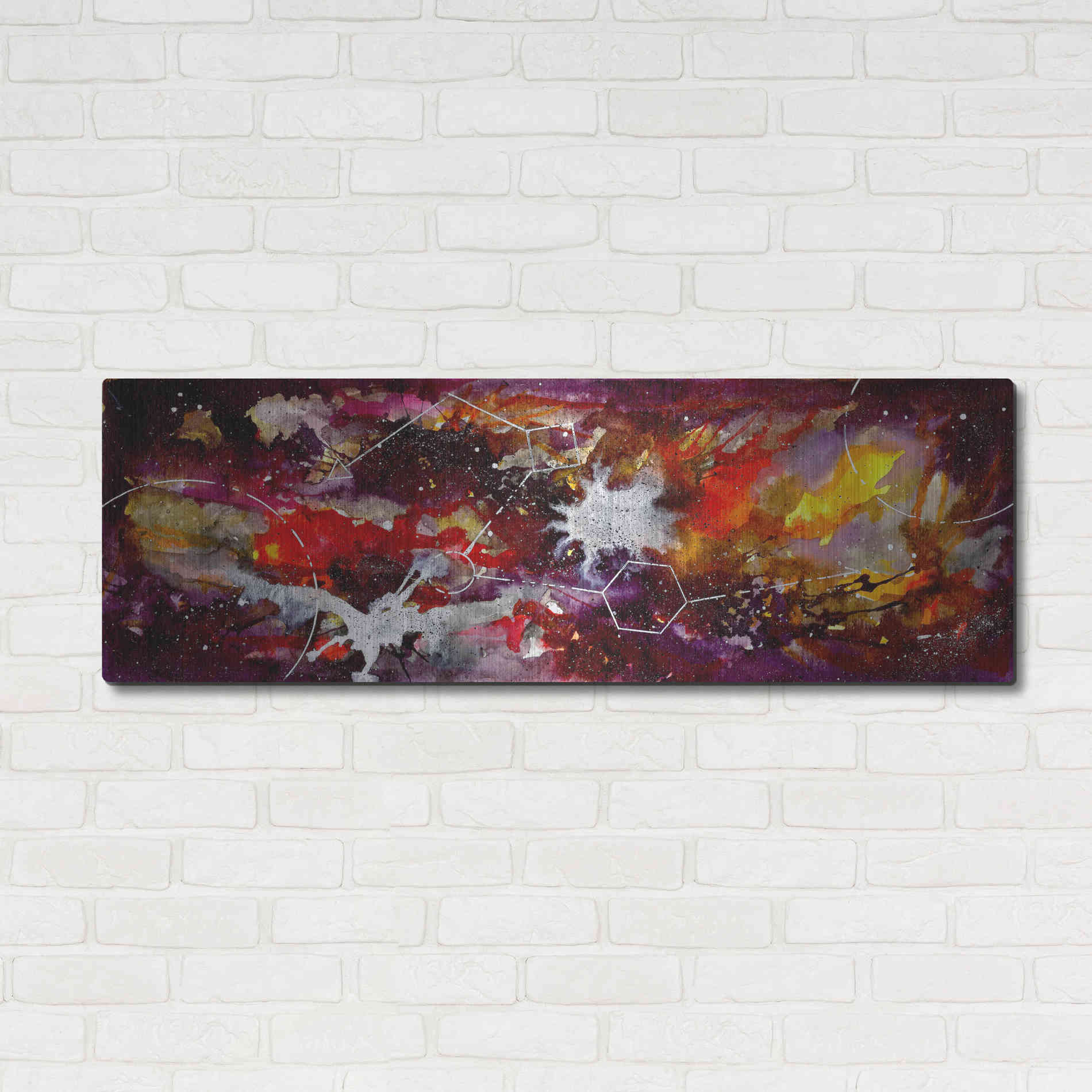 Luxe Metal Art 'Watercolor Nebula Burgundy' by Craig Snodgrass, Metal Wall Art,48x16