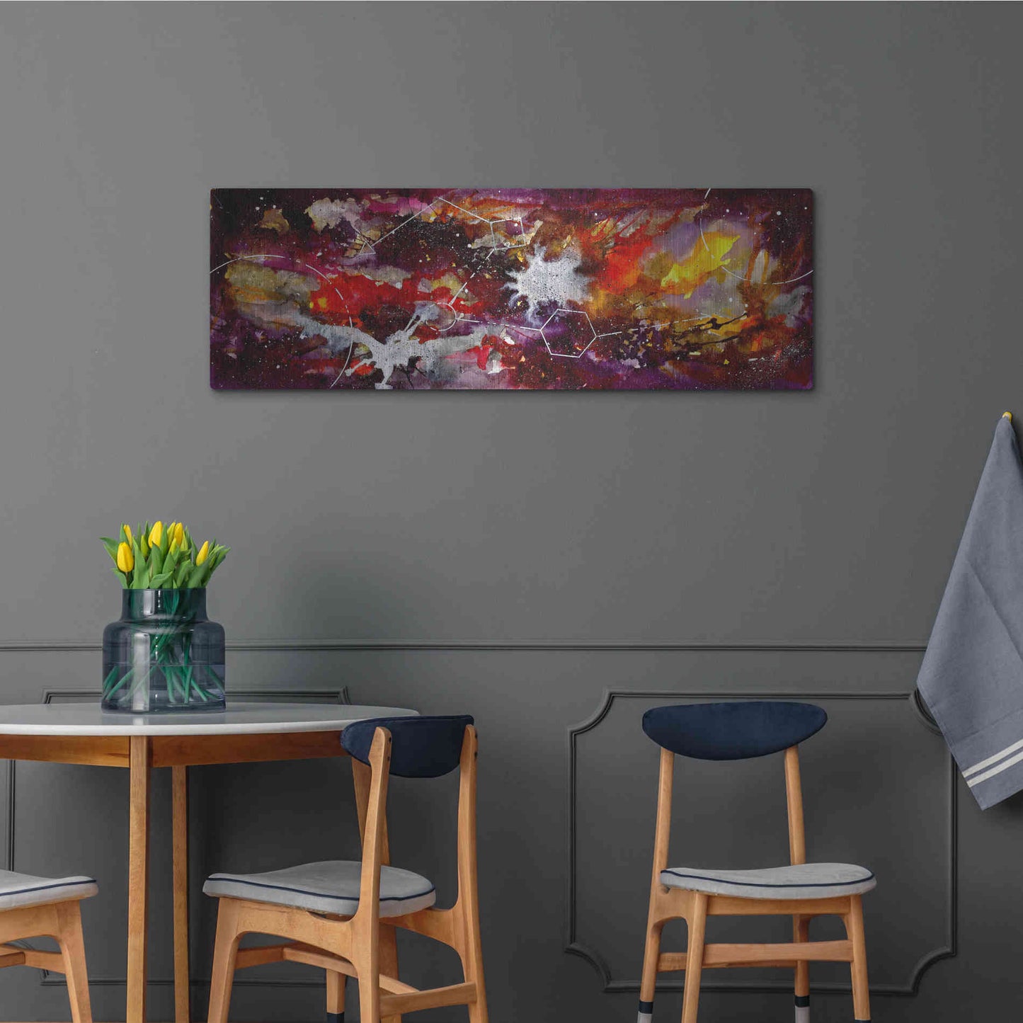 Luxe Metal Art 'Watercolor Nebula Burgundy' by Craig Snodgrass, Metal Wall Art,48x16