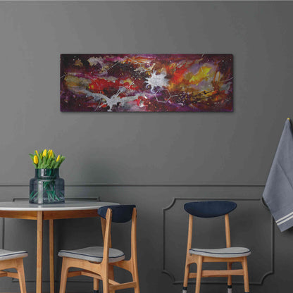 Luxe Metal Art 'Watercolor Nebula Burgundy' by Craig Snodgrass, Metal Wall Art,48x16