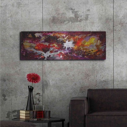 Luxe Metal Art 'Watercolor Nebula Burgundy' by Craig Snodgrass, Metal Wall Art,48x16