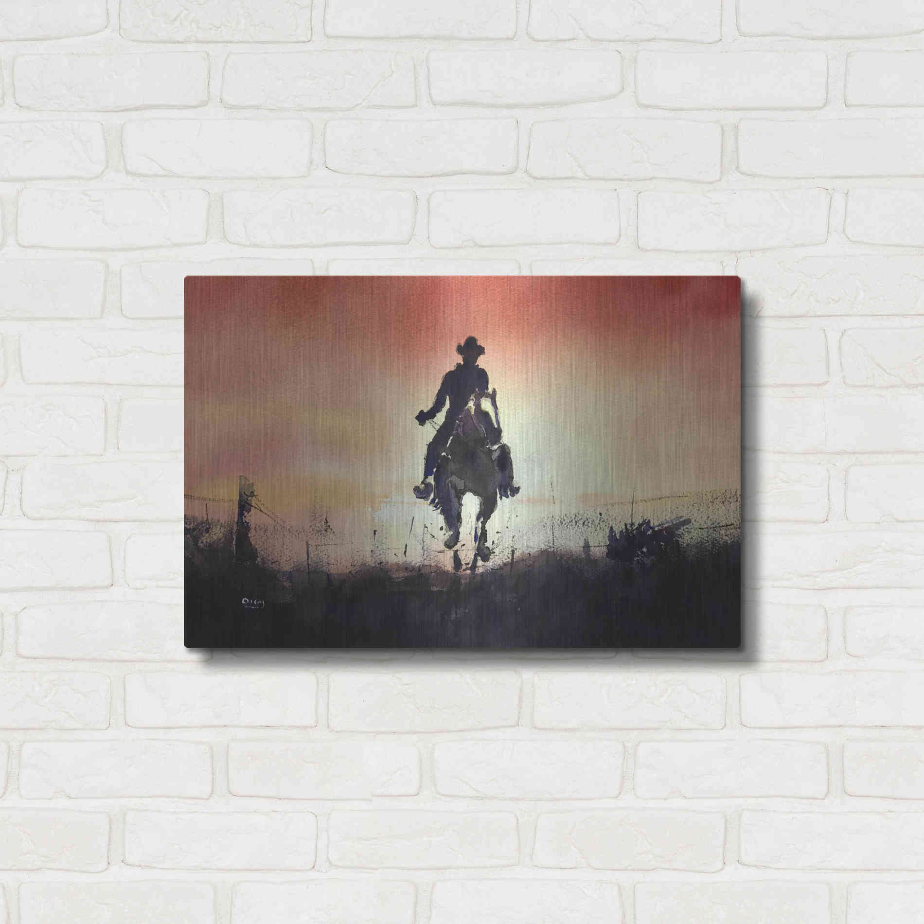 Luxe Metal Art 'Sunrise Rider' by Oscar Alvarez Pardo, Metal Wall Art,24x16