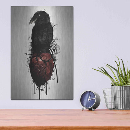 Luxe Metal Art 'Raven and Heart Grenade' by Nicklas Gustafsson, Metal Wall Art,12x16