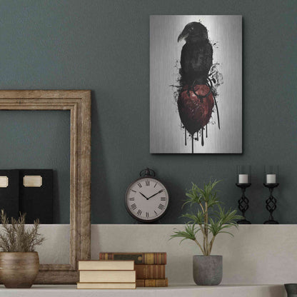 Luxe Metal Art 'Raven and Heart Grenade' by Nicklas Gustafsson, Metal Wall Art,12x16