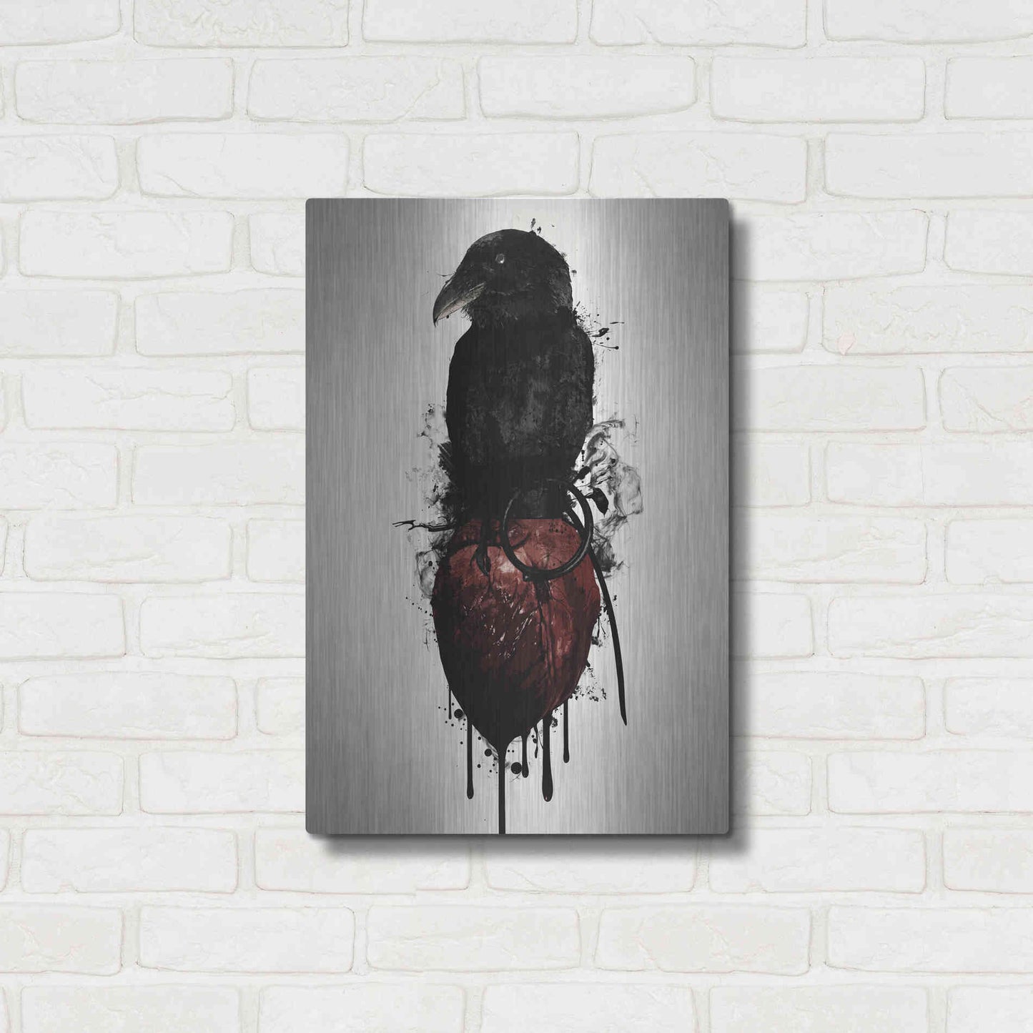 Luxe Metal Art 'Raven and Heart Grenade' by Nicklas Gustafsson, Metal Wall Art,16x24