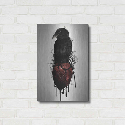 Luxe Metal Art 'Raven and Heart Grenade' by Nicklas Gustafsson, Metal Wall Art,16x24