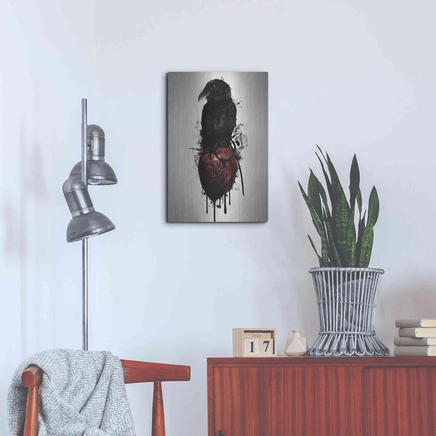 Luxe Metal Art 'Raven and Heart Grenade' by Nicklas Gustafsson, Metal Wall Art,16x24