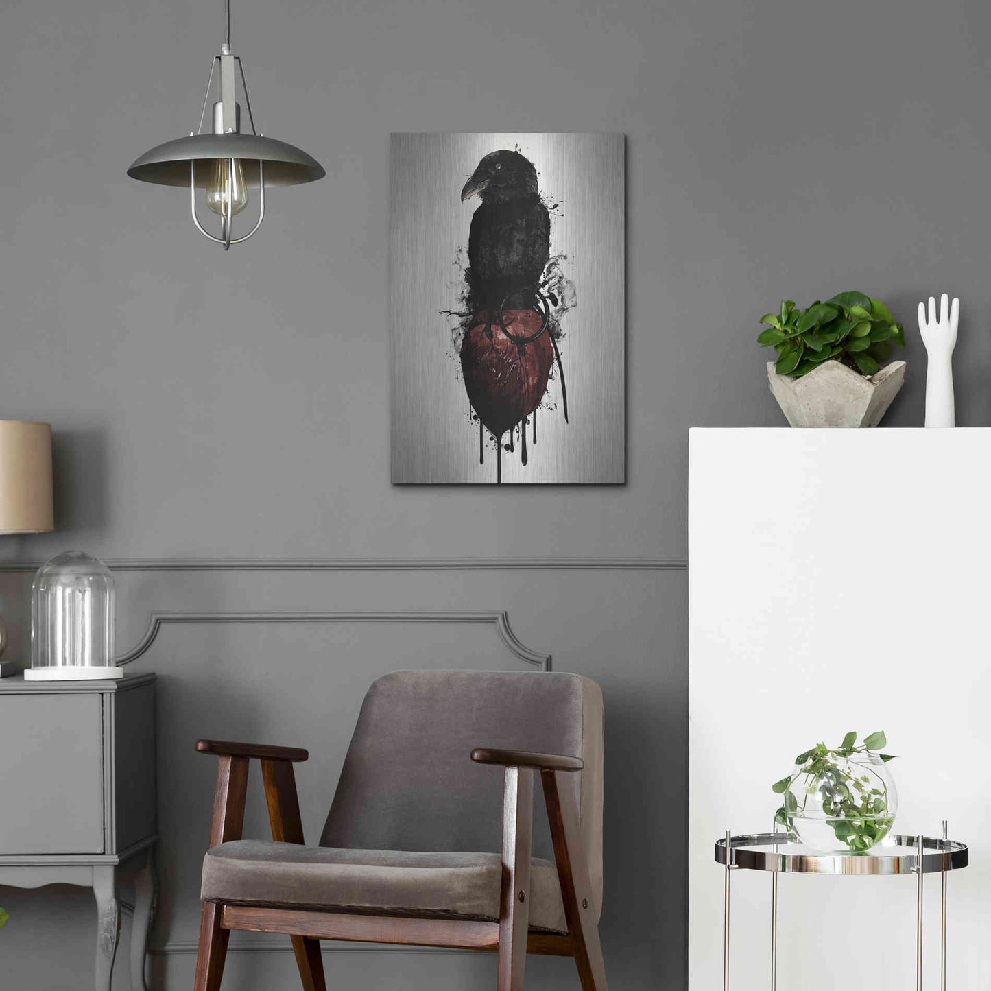 Luxe Metal Art 'Raven and Heart Grenade' by Nicklas Gustafsson, Metal Wall Art,16x24