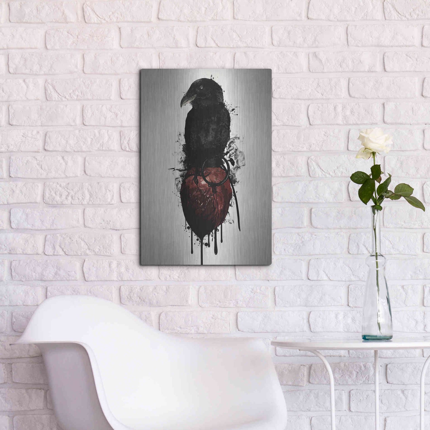 Luxe Metal Art 'Raven and Heart Grenade' by Nicklas Gustafsson, Metal Wall Art,16x24