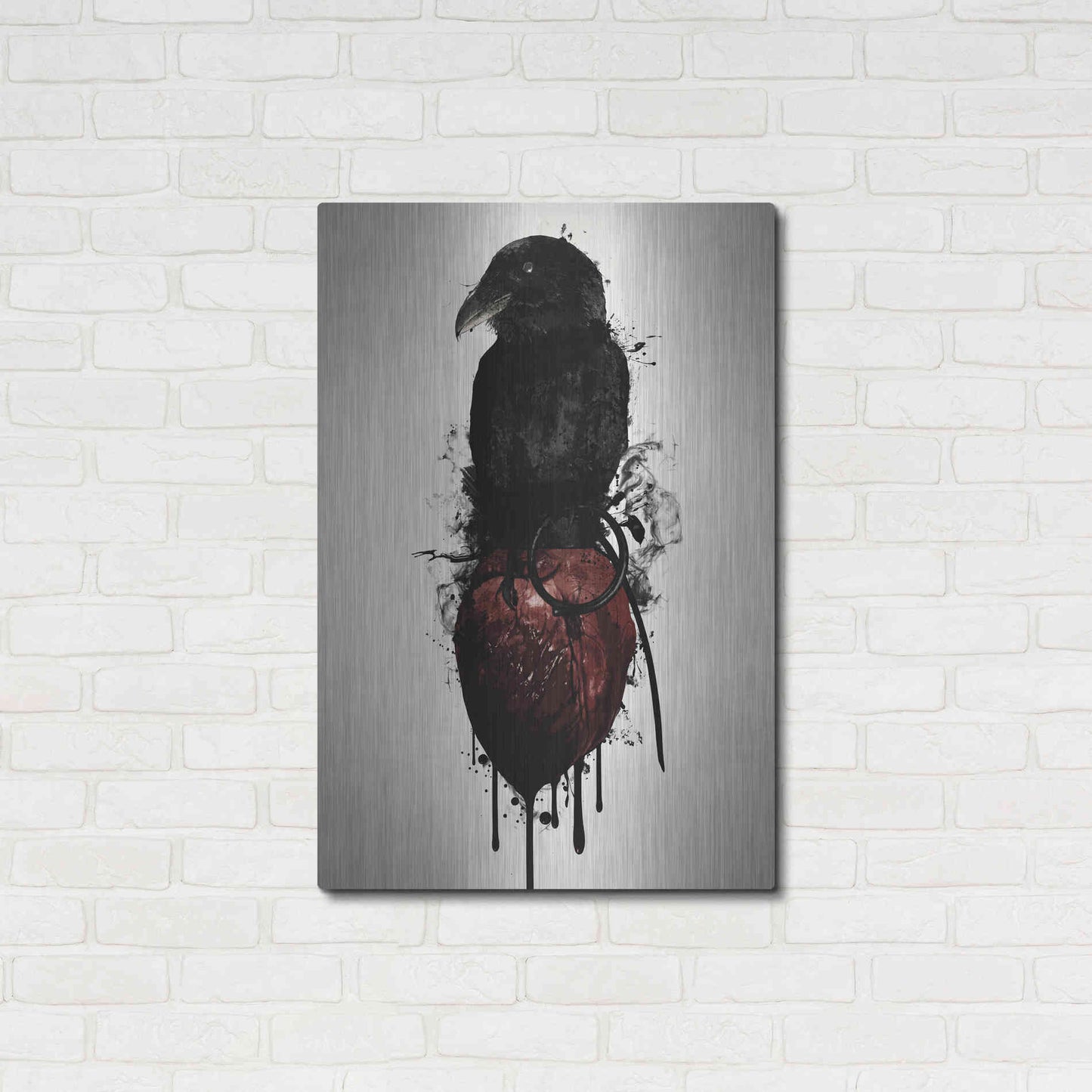 Luxe Metal Art 'Raven and Heart Grenade' by Nicklas Gustafsson, Metal Wall Art,24x36