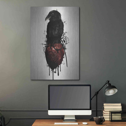 Luxe Metal Art 'Raven and Heart Grenade' by Nicklas Gustafsson, Metal Wall Art,24x36