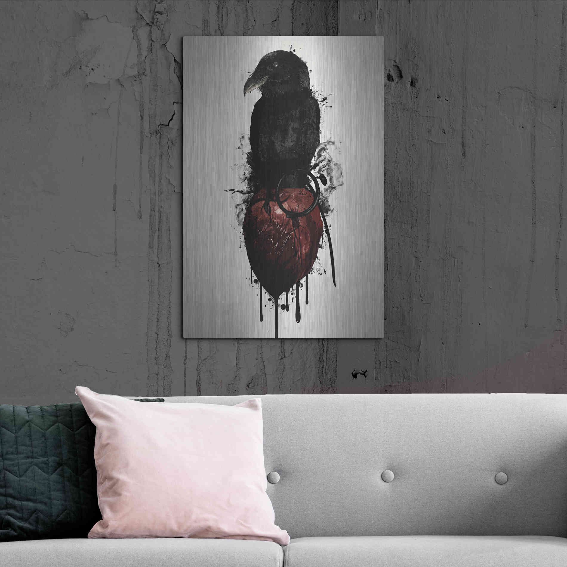 Luxe Metal Art 'Raven and Heart Grenade' by Nicklas Gustafsson, Metal Wall Art,24x36