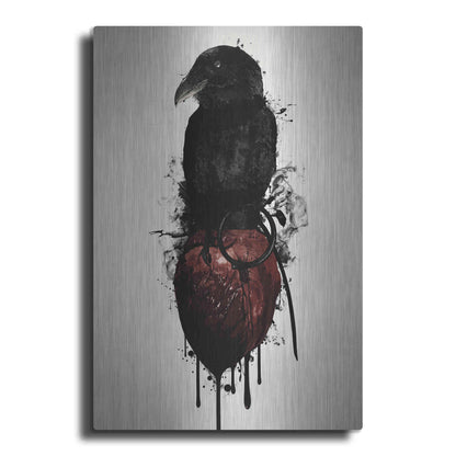 Luxe Metal Art 'Raven and Heart Grenade' by Nicklas Gustafsson, Metal Wall Art