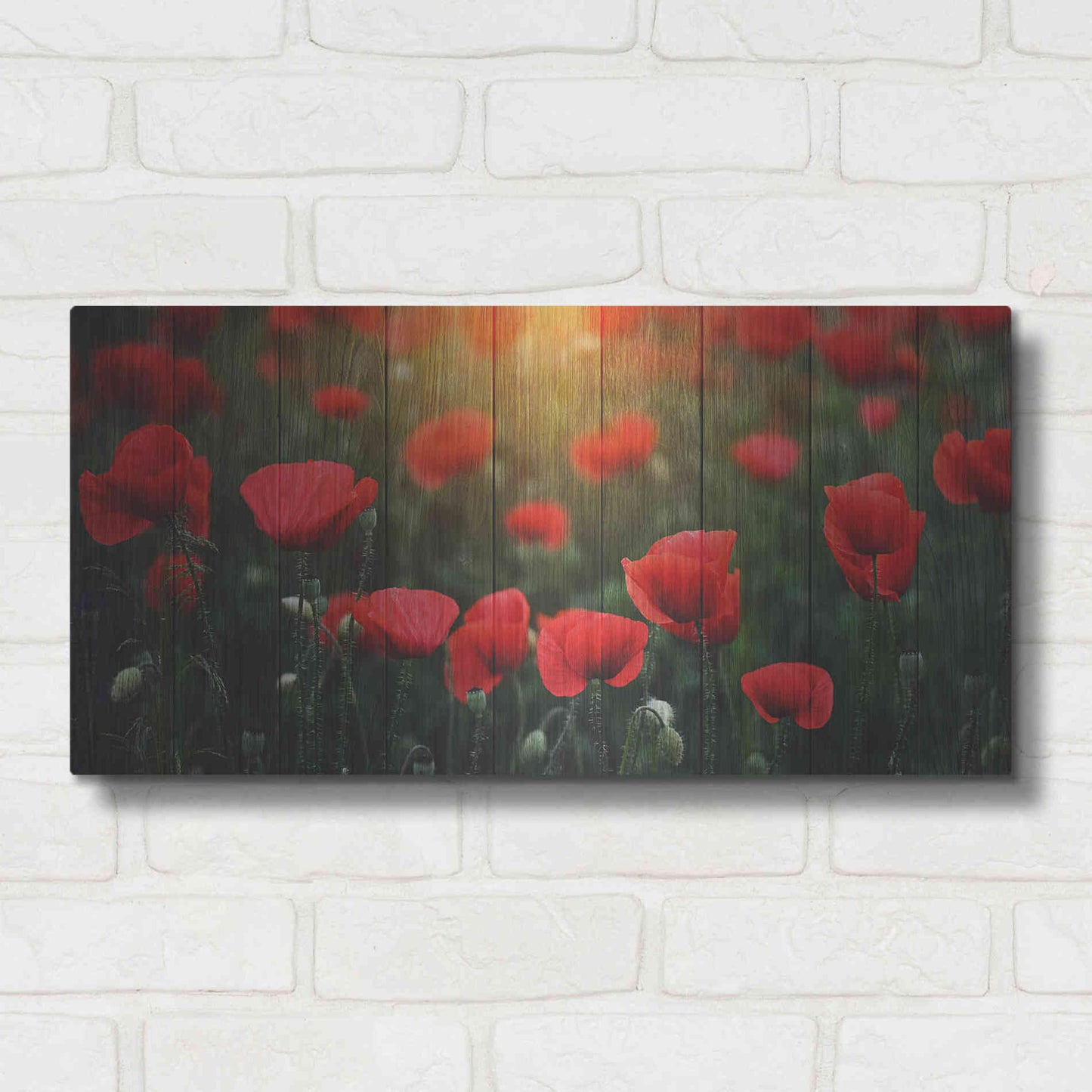 Luxe Metal Art 'Wood Series: Field of Poppies', Metal Wall Art,24x12