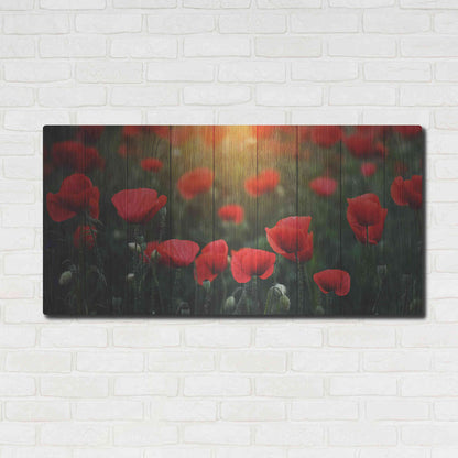 Luxe Metal Art 'Wood Series: Field of Poppies', Metal Wall Art,48x24