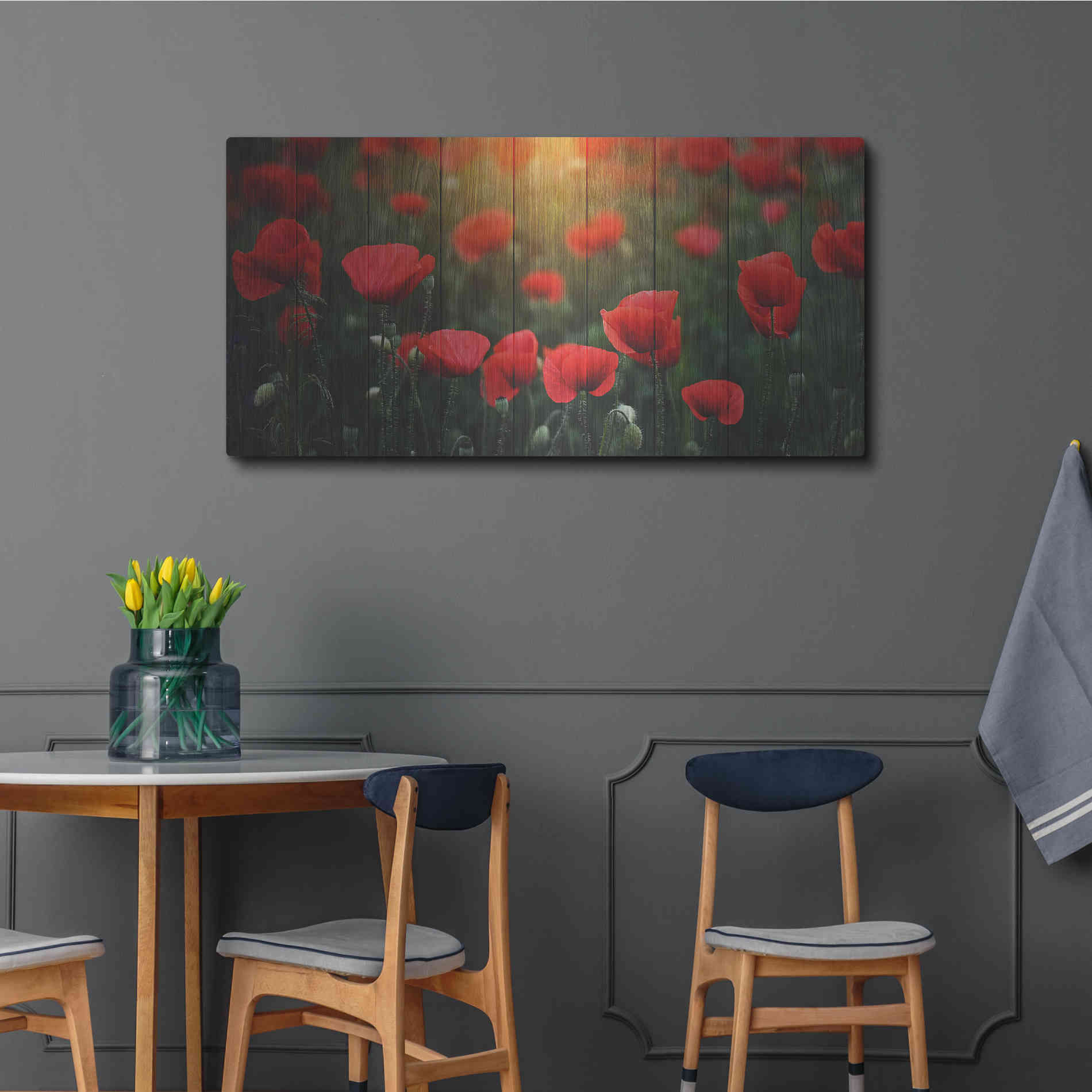 Luxe Metal Art 'Wood Series: Field of Poppies', Metal Wall Art,48x24