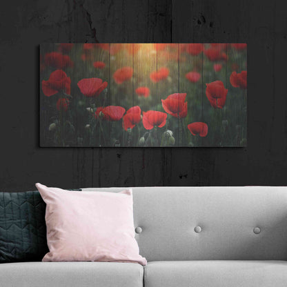 Luxe Metal Art 'Wood Series: Field of Poppies', Metal Wall Art,48x24