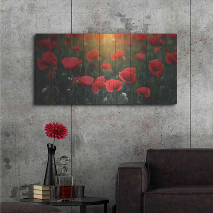 Luxe Metal Art 'Wood Series: Field of Poppies', Metal Wall Art,48x24