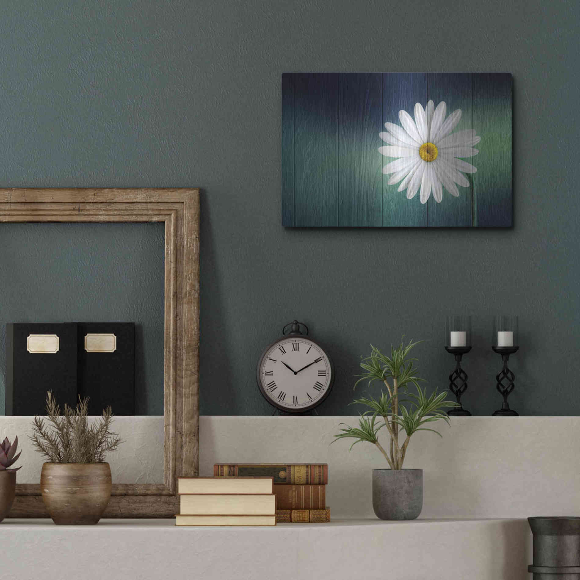 Luxe Metal Art 'Wood Series: A Daisy', Metal Wall Art,16x12