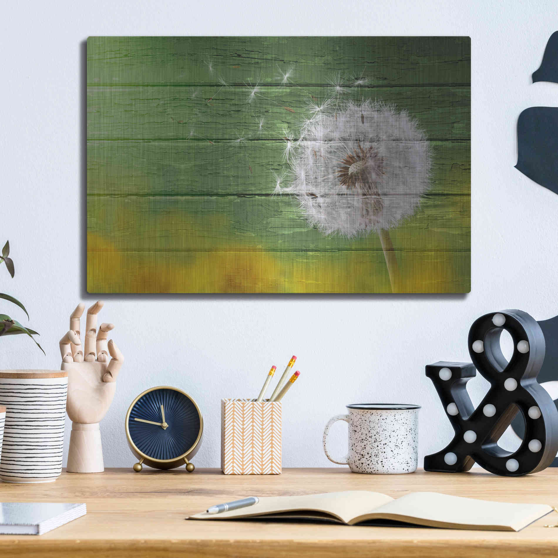 Luxe Metal Art 'Wood Series: Dandi Green', Metal Wall Art,16x12