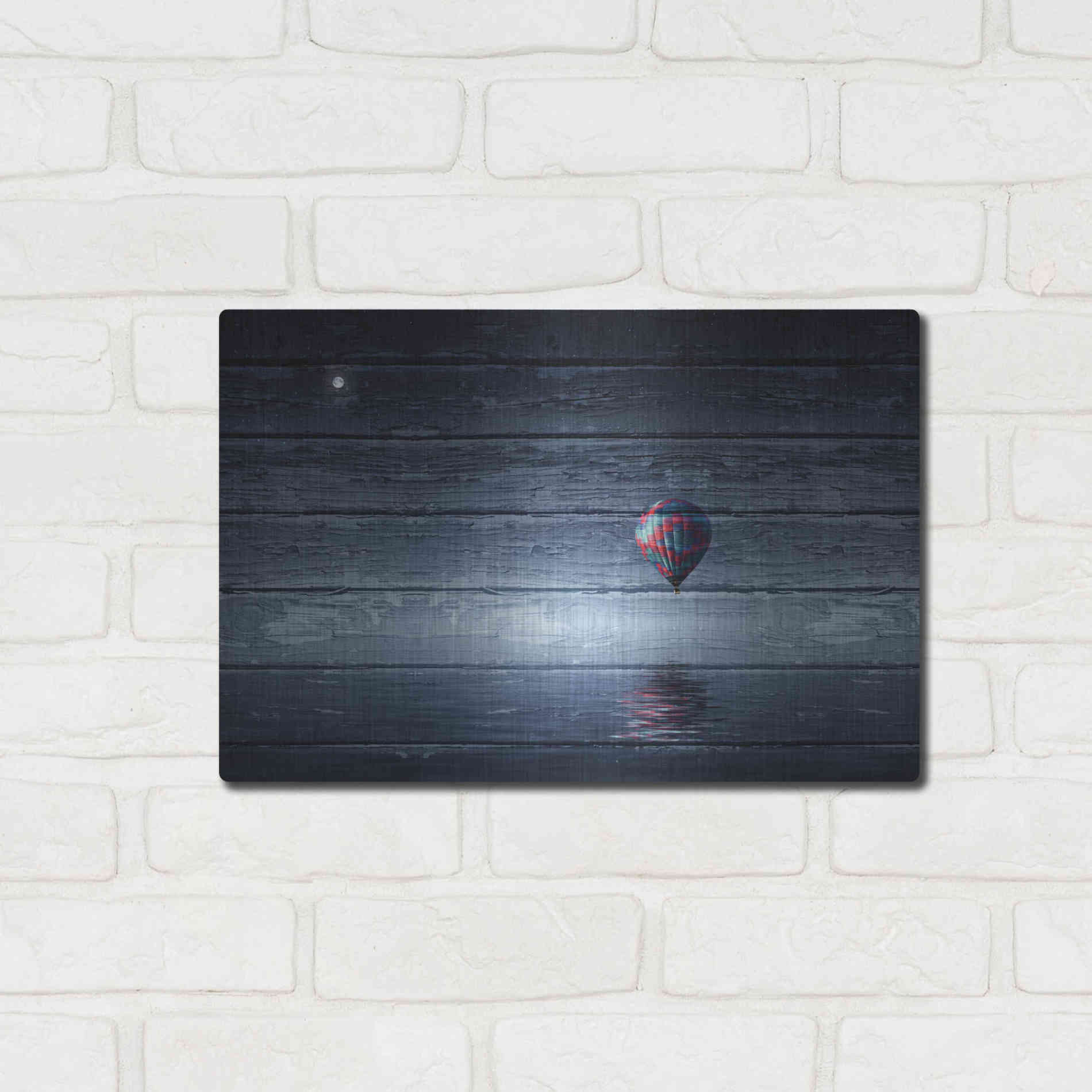 Luxe Metal Art 'Wood Series: One Air Balloon', Metal Wall Art,16x12